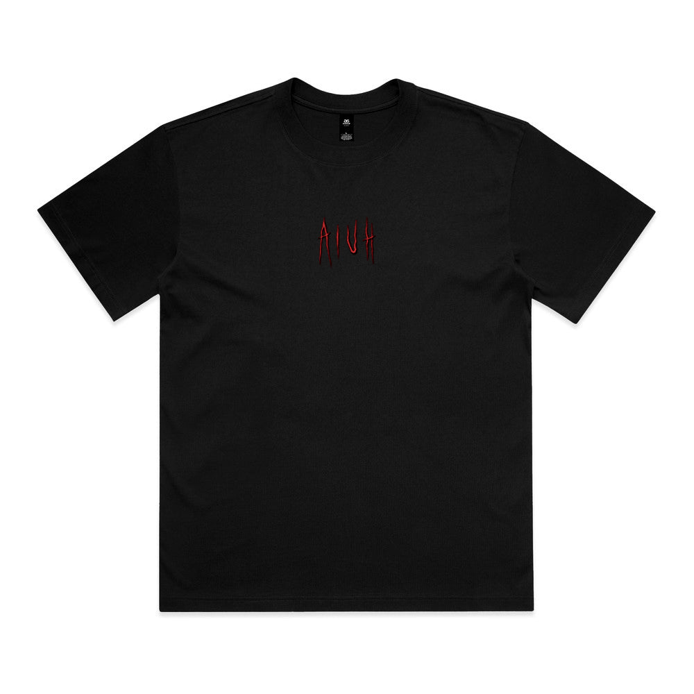 AIUH HEAVY WEIGHT BLACK WITH RED EMBROIDERY TEE