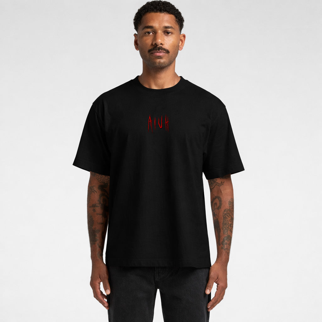 AIUH HEAVY WEIGHT BLACK WITH RED EMBROIDERY TEE